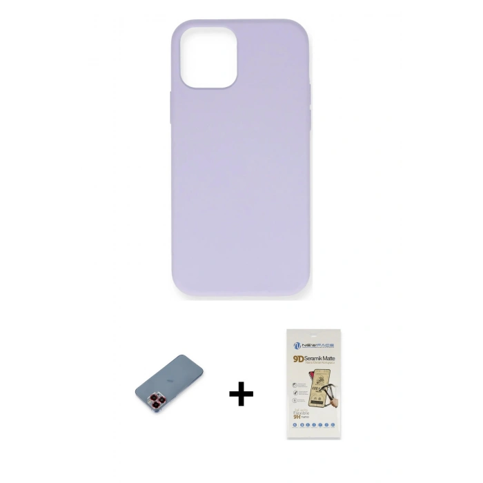 MARSİLYAN™- iPhone 12 Pro Max Kılıf Ahenk Serisi - Siyah Mat Seramik Nano Ekran Koruyucu + Metal Kamera Lens Koruma Cam - KI