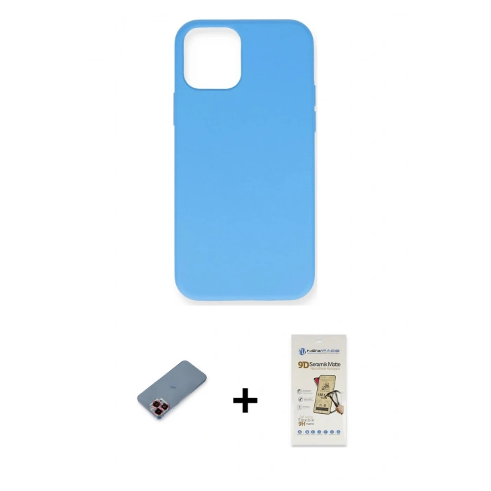 MARSİLYAN™- iPhone 12 Pro Max Kılıf Ahenk Serisi - Siyah Mat Seramik Nano Ekran Koruyucu + Metal Kamera Lens Koruma Cam - KI