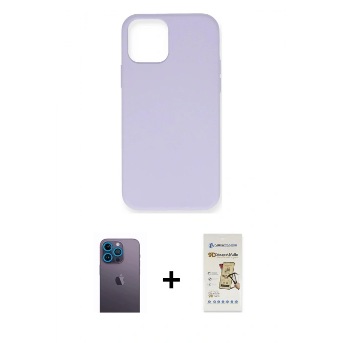 MARSİLYAN™- iPhone 12 Pro Max Kılıf Ahenk Serisi - Siyah Mat Seramik Nano Ekran Koruyucu + Neon Fosforlu Kamera Lens - MI