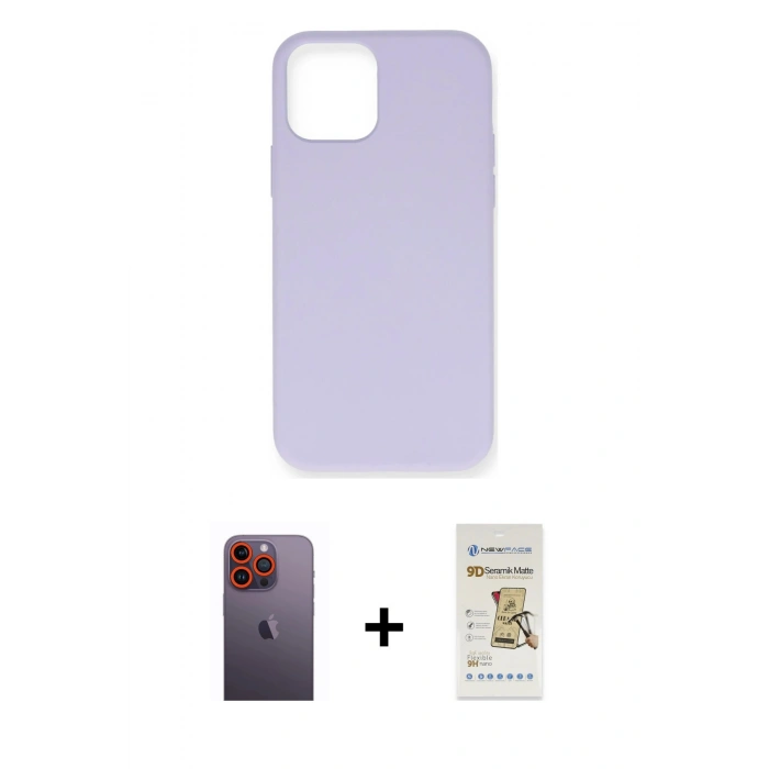 MARSİLYAN™- iPhone 12 Pro Max Kılıf Ahenk Serisi - Siyah Mat Seramik Nano Ekran Koruyucu + Neon Fosforlu Kamera Lens - TU