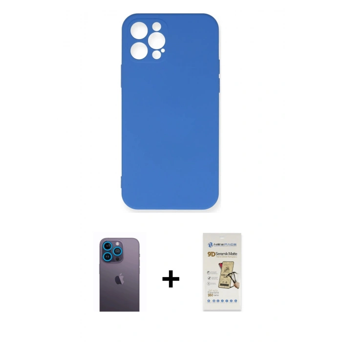MARSİLYAN™- iPhone 12 Pro Max Kılıf Ahenk Serisi - Siyah Mat Seramik Nano Ekran Koruyucu + Neon Fosforlu Kamera Lens - MI