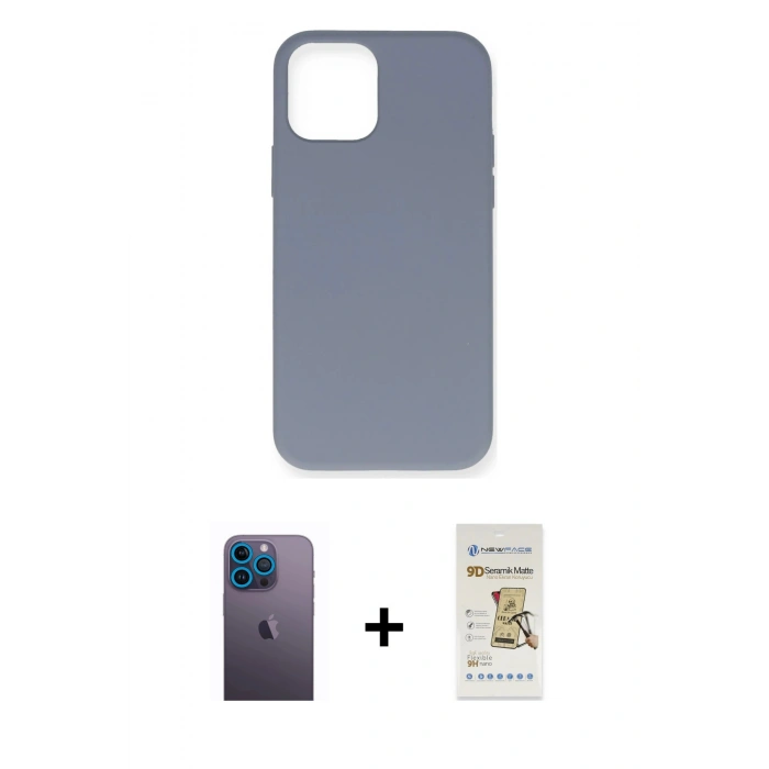 MARSİLYAN™- iPhone 12 Pro Max Kılıf Ahenk Serisi - Siyah Mat Seramik Nano Ekran Koruyucu + Neon Fosforlu Kamera Lens - MI