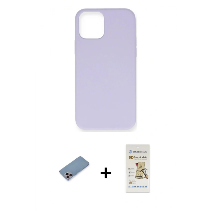 MARSİLYAN™- iPhone 12 Pro Max Kılıf Ahenk Serisi - Siyah Mat Seramik Nano Ekran Koruyucu + Shine Kamera Lens Koruma Cam - PE