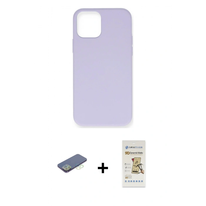 MARSİLYAN™- iPhone 12 Pro Max Kılıf Ahenk Serisi - Siyah Mat Seramik Nano Ekran Koruyucu + Renkli Kamera Lens Koruma Cam - YL