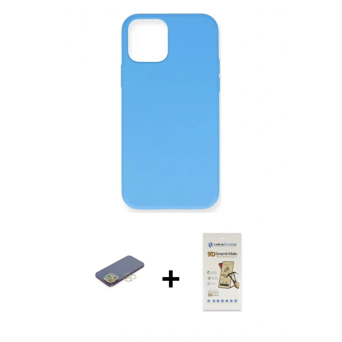 MARSİLYAN™- iPhone 12 Pro Max Kılıf Ahenk Serisi - Siyah Mat Seramik Nano Ekran Koruyucu + Renkli Kamera Lens Koruma Cam - SI