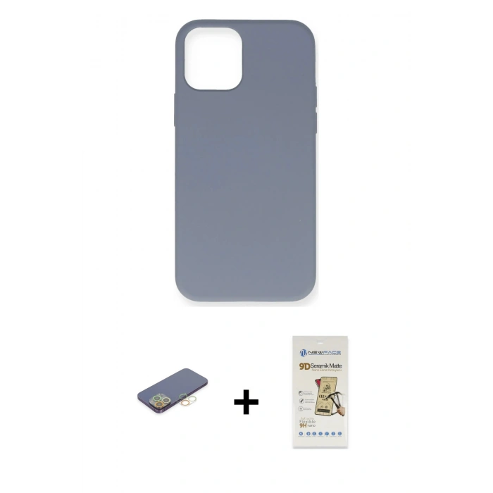 MARSİLYAN™- iPhone 12 Pro Max Kılıf Ahenk Serisi - Siyah Mat Seramik Nano Ekran Koruyucu + Renkli Kamera Lens Koruma Cam - SI