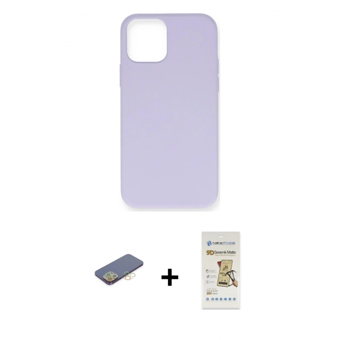 MARSİLYAN™- iPhone 12 Pro Max Kılıf Ahenk Serisi - Siyah Mat Seramik Nano Ekran Koruyucu + Renkli Kamera Lens Koruma Cam - SI
