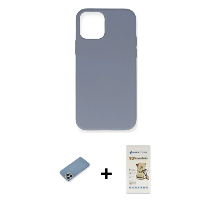 MARSİLYAN™- iPhone 12 Pro Max Kılıf Ahenk Serisi - Siyah Mat Seramik Nano Ekran Koruyucu + Shine Kamera Lens Koruma Cam - GS