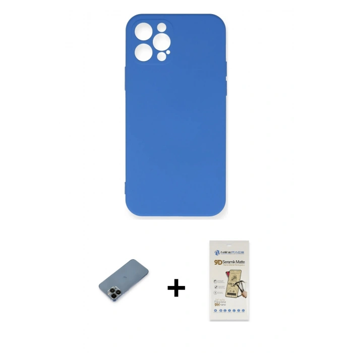 MARSİLYAN™- iPhone 12 Pro Max Kılıf Ahenk Serisi - Siyah Mat Seramik Nano Ekran Koruyucu + Shine Kamera Lens Koruma Cam - SH