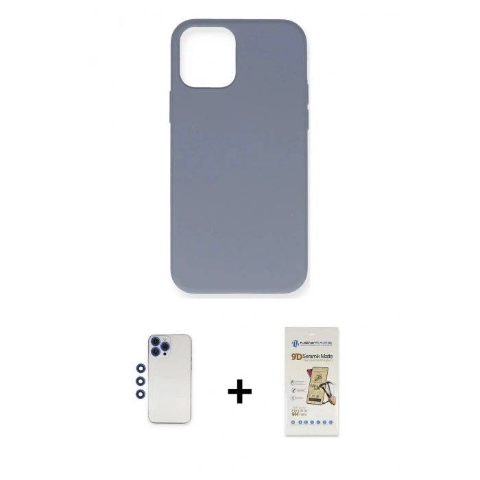 MARSİLYAN™- iPhone 12 Pro Max Kılıf Ahenk Serisi - Siyah Mat Seramik Nano Ekran Koruyucu + Shine Kamera Lens - LT