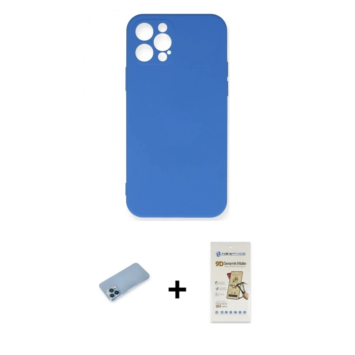 MARSİLYAN™- iPhone 12 Pro Max Kılıf Ahenk Serisi - Siyah Mat Seramik Nano Ekran Koruyucu + Shine Kamera Lens Koruma Cam - MI