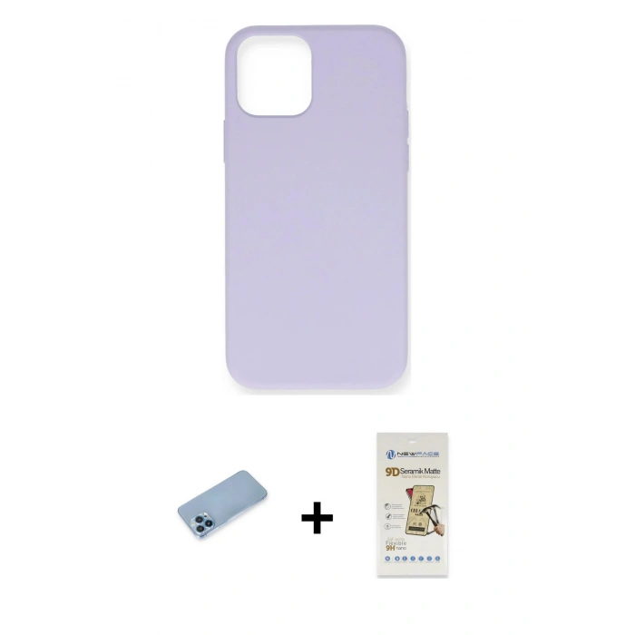 MARSİLYAN™- iPhone 12 Pro Max Kılıf Ahenk Serisi - Siyah Mat Seramik Nano Ekran Koruyucu + Shine Kamera Lens Koruma Cam - MI