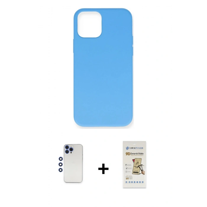 MARSİLYAN™- iPhone 12 Pro Max Kılıf Ahenk Serisi - Siyah Mat Seramik Nano Ekran Koruyucu + Shine Kamera Lens - LT