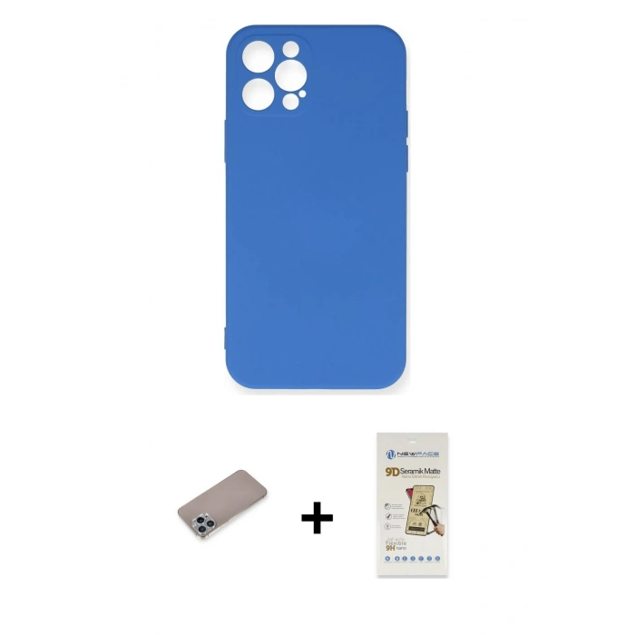 MARSİLYAN™- iPhone 12 Pro Max Kılıf Ahenk Serisi - Siyah Mat Seramik Nano Ekran Koruyucu + Shine Kamera Lens Koruma Cam - SABE