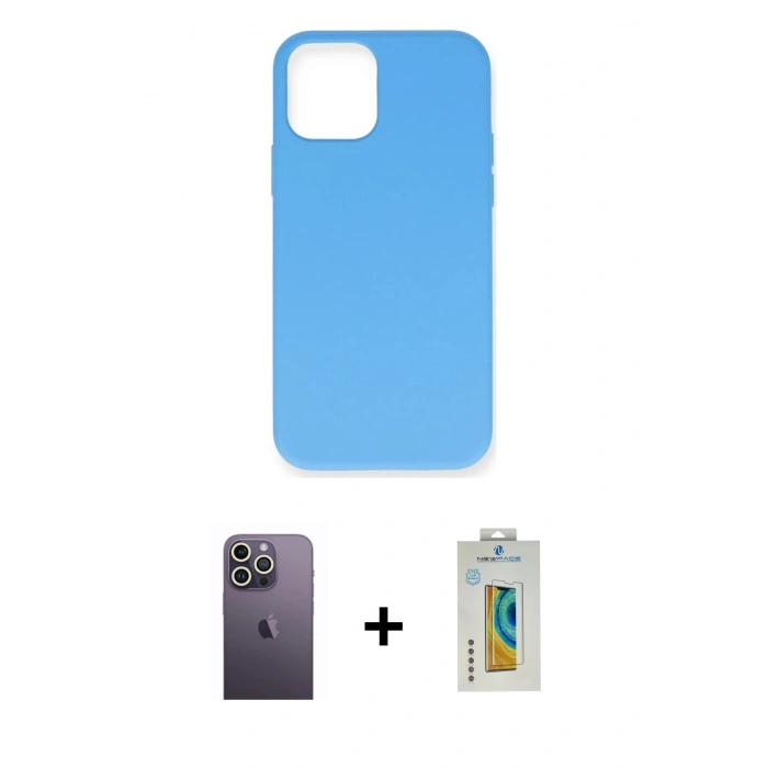 MARSİLYAN™- iPhone 12 Pro Max Kılıf Ahenk Serisi - Siyah Polymer Nano Ekran Koruyucu + Neon Fosforlu Kamera Lens - BZ