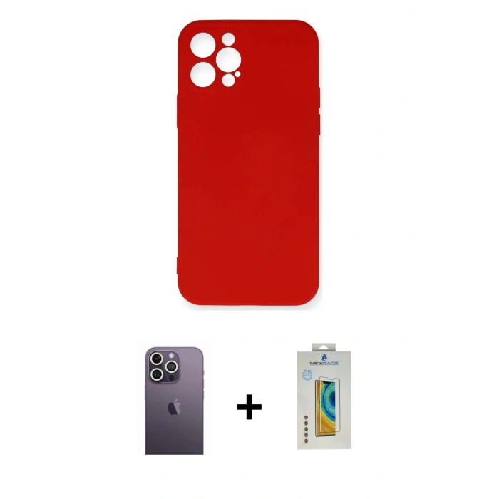 MARSİLYAN™- iPhone 12 Pro Max Kılıf Ahenk Serisi - Siyah Polymer Nano Ekran Koruyucu + Neon Fosforlu Kamera Lens - BZ