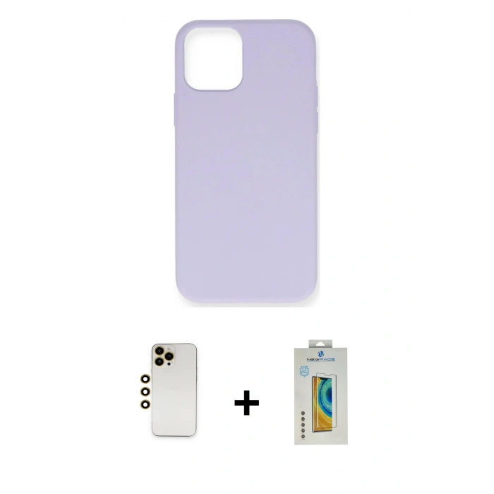 MARSİLYAN™- iPhone 12 Pro Max Kılıf Ahenk Serisi - Siyah Polymer Nano Ekran Koruyucu + Shine Kamera Lens - GD