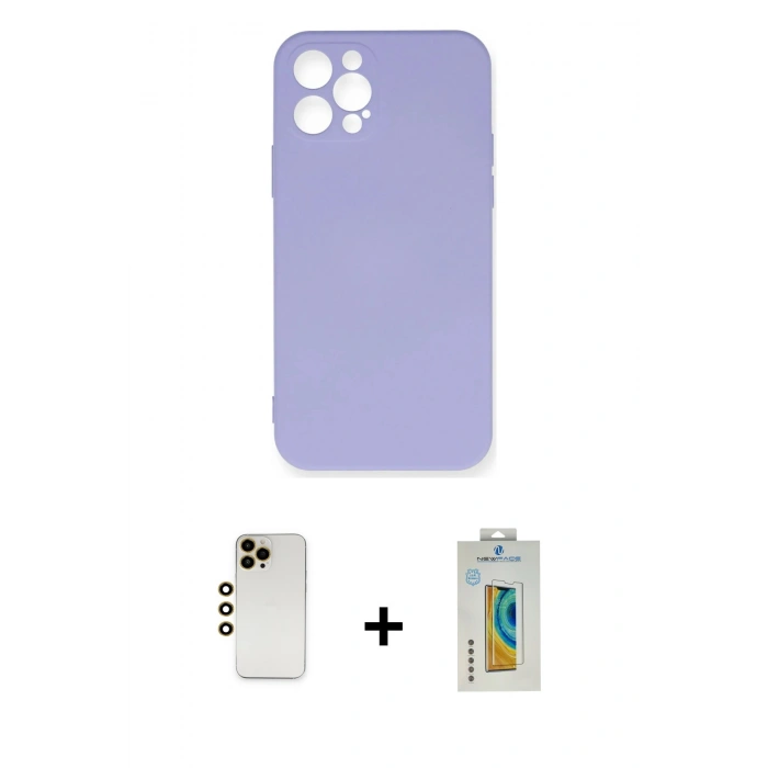 MARSİLYAN™- iPhone 12 Pro Max Kılıf Ahenk Serisi - Siyah Polymer Nano Ekran Koruyucu + Shine Kamera Lens - GD