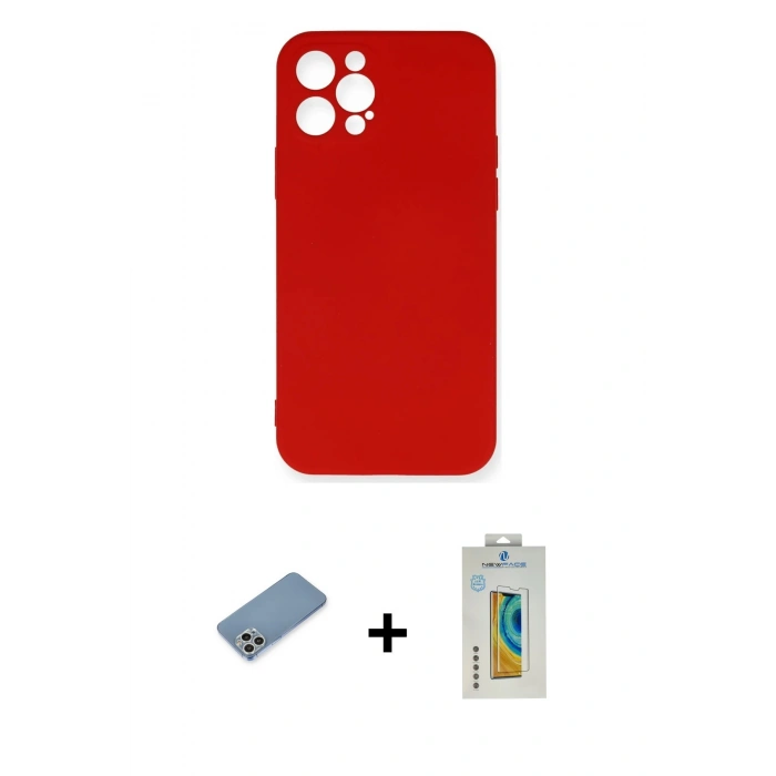 MARSİLYAN™- iPhone 12 Pro Max Kılıf Ahenk Serisi - Siyah Polymer Nano Ekran Koruyucu + Shine Kamera Lens Koruma Cam - GS
