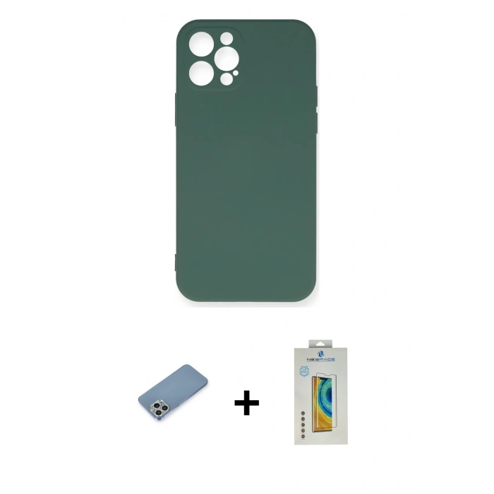 MARSİLYAN™- iPhone 12 Pro Max Kılıf Ahenk Serisi - Siyah Polymer Nano Ekran Koruyucu + Shine Kamera Lens Koruma Cam - GS