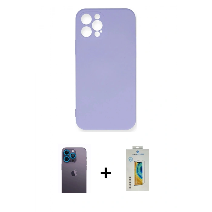 MARSİLYAN™- iPhone 12 Pro Max Kılıf Ahenk Serisi - Siyah Polymer Nano Ekran Koruyucu + Neon Fosforlu Kamera Lens - MI