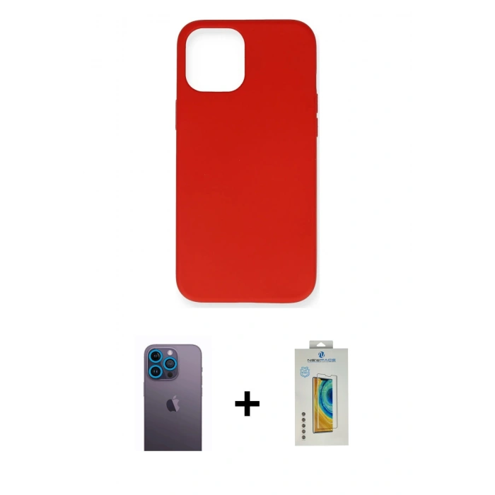 MARSİLYAN™- iPhone 12 Pro Max Kılıf Ahenk Serisi - Siyah Polymer Nano Ekran Koruyucu + Neon Fosforlu Kamera Lens - MI