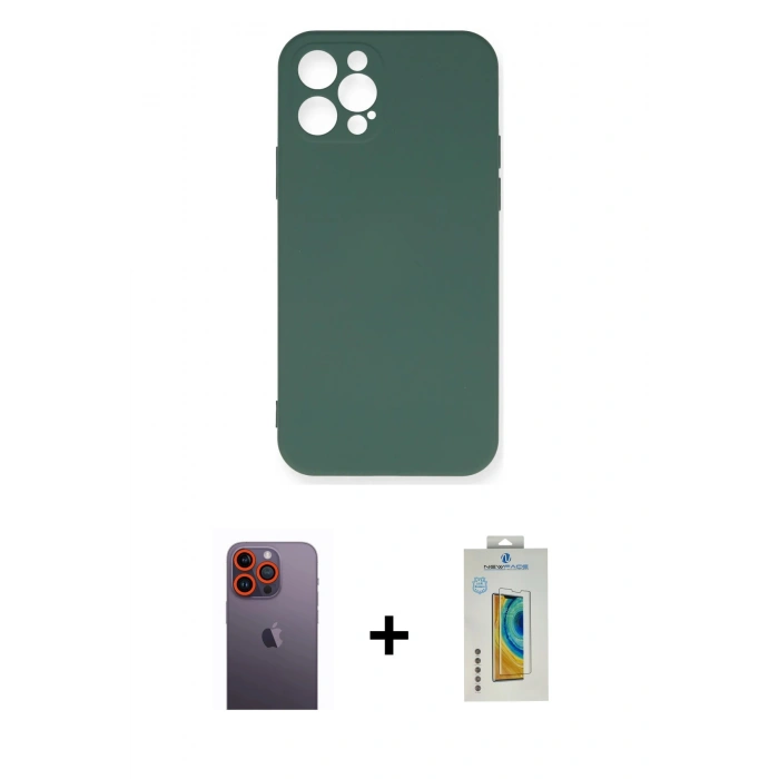 MARSİLYAN™- iPhone 12 Pro Max Kılıf Ahenk Serisi - Siyah Polymer Nano Ekran Koruyucu + Neon Fosforlu Kamera Lens - TU