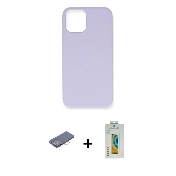 MARSİLYAN™- iPhone 12 Pro Max Kılıf Ahenk Serisi - Siyah Polymer Nano Ekran Koruyucu + Renkli Kamera Lens Koruma Cam - PE