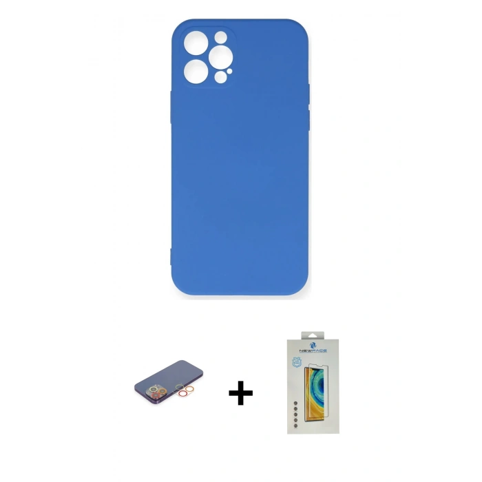 MARSİLYAN™- iPhone 12 Pro Max Kılıf Ahenk Serisi - Siyah Polymer Nano Ekran Koruyucu + Renkli Kamera Lens Koruma Cam - TU