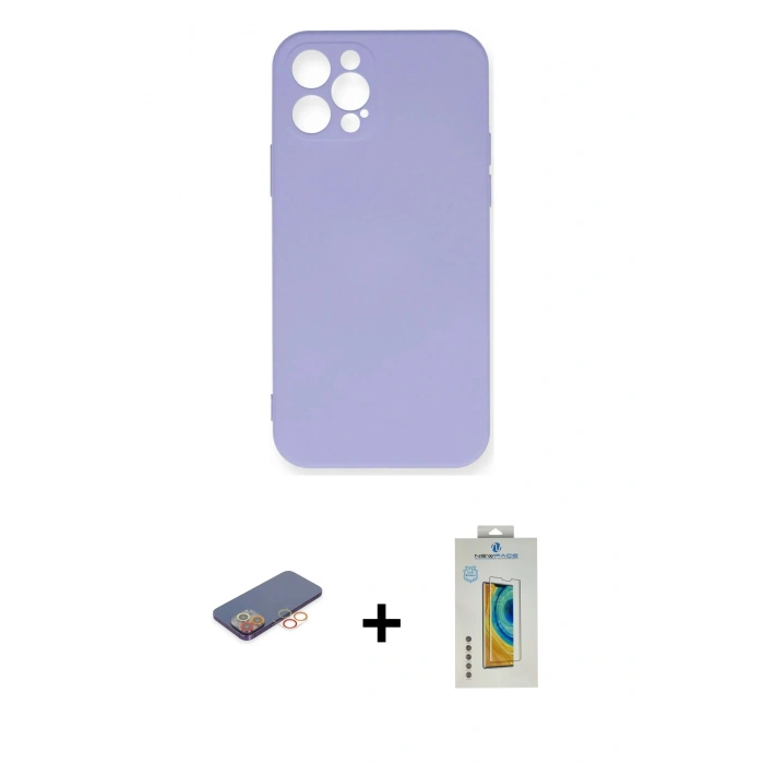 MARSİLYAN™- iPhone 12 Pro Max Kılıf Ahenk Serisi - Siyah Polymer Nano Ekran Koruyucu + Renkli Kamera Lens Koruma Cam - TU