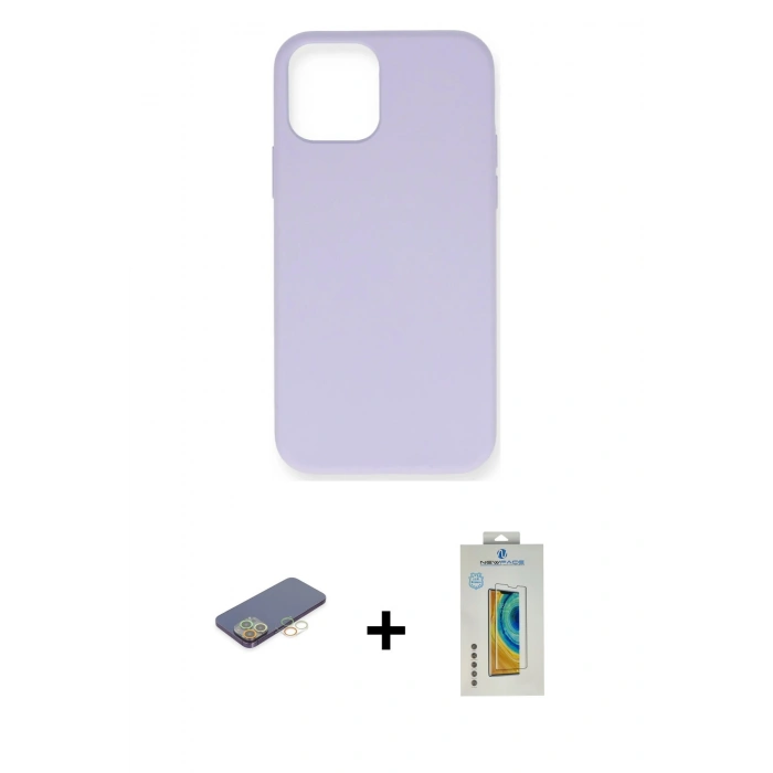 MARSİLYAN™- iPhone 12 Pro Max Kılıf Ahenk Serisi - Siyah Polymer Nano Ekran Koruyucu + Renkli Kamera Lens Koruma Cam - SI
