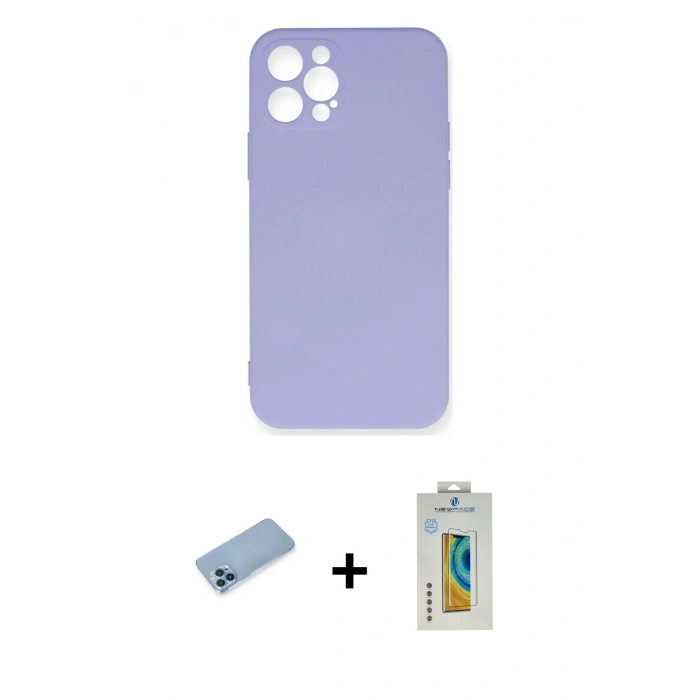MARSİLYAN™- iPhone 12 Pro Max Kılıf Ahenk Serisi - Siyah Polymer Nano Ekran Koruyucu + Shine Kamera Lens Koruma Cam - MI
