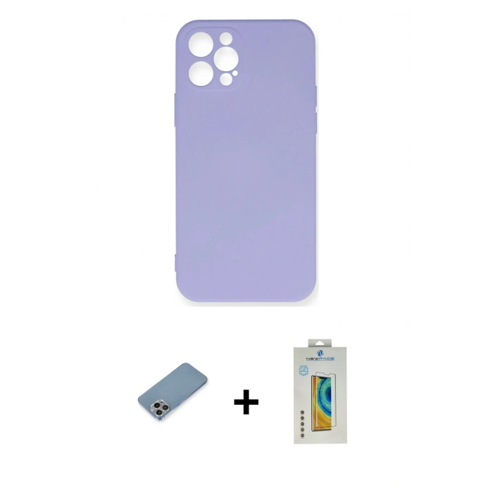 MARSİLYAN™- iPhone 12 Pro Max Kılıf Ahenk Serisi - Siyah Polymer Nano Ekran Koruyucu + Shine Kamera Lens Koruma Cam - GI