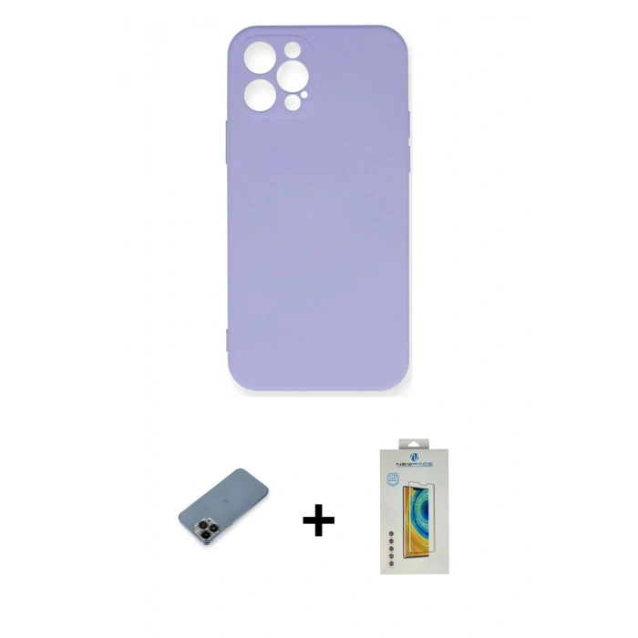 MARSİLYAN™- iPhone 12 Pro Max Kılıf Ahenk Serisi - Siyah Polymer Nano Ekran Koruyucu + Shine Kamera Lens Koruma Cam - SH