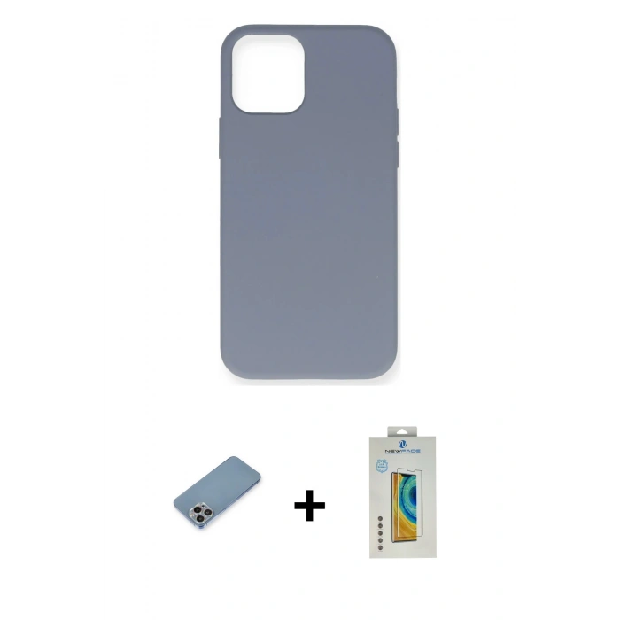 MARSİLYAN™- iPhone 12 Pro Max Kılıf Ahenk Serisi - Siyah Polymer Nano Ekran Koruyucu + Shine Kamera Lens Koruma Cam - GI