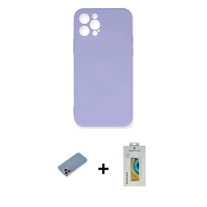 MARSİLYAN™- iPhone 12 Pro Max Kılıf Ahenk Serisi - Siyah Polymer Nano Ekran Koruyucu + Shine Kamera Lens Koruma Cam - PE