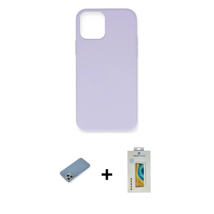 MARSİLYAN™- iPhone 12 Pro Max Kılıf Ahenk Serisi - Siyah Polymer Nano Ekran Koruyucu + Shine Kamera Lens Koruma Cam - GS