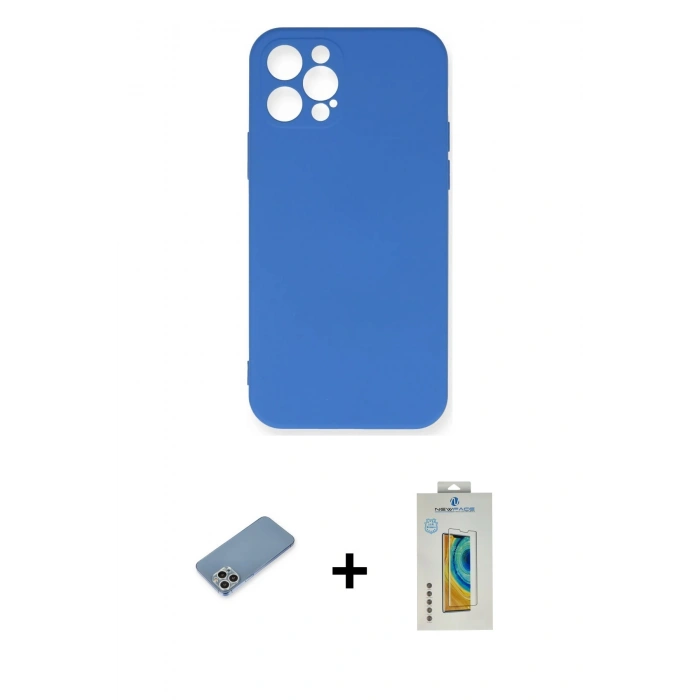 MARSİLYAN™- iPhone 12 Pro Max Kılıf Ahenk Serisi - Siyah Polymer Nano Ekran Koruyucu + Shine Kamera Lens Koruma Cam - GS