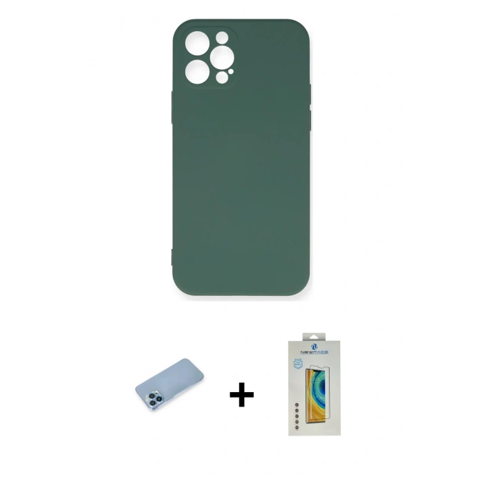 MARSİLYAN™- iPhone 12 Pro Max Kılıf Ahenk Serisi - Siyah Polymer Nano Ekran Koruyucu + Shine Kamera Lens Koruma Cam - MI