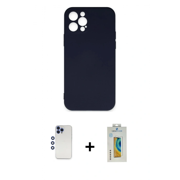 MARSİLYAN™- iPhone 12 Pro Max Kılıf Ahenk Serisi - Siyah Polymer Nano Ekran Koruyucu + Shine Kamera Lens - LT