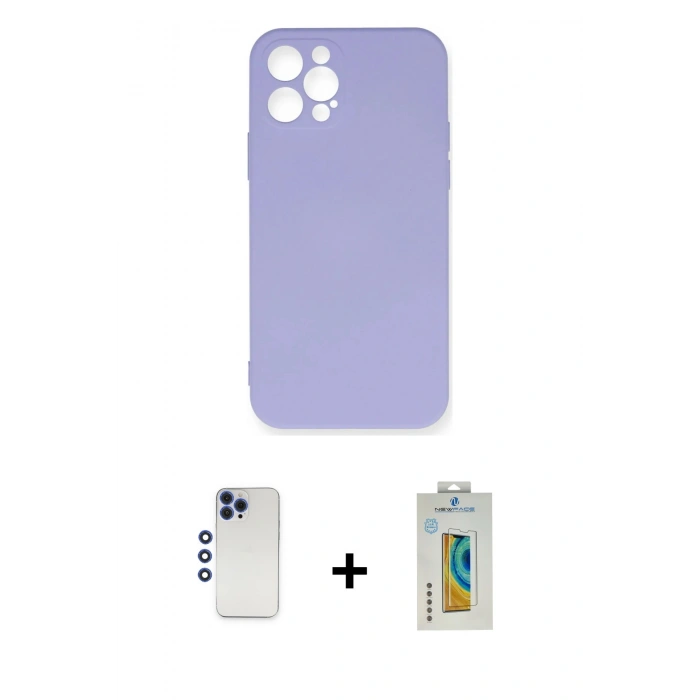 MARSİLYAN™- iPhone 12 Pro Max Kılıf Ahenk Serisi - Siyah Polymer Nano Ekran Koruyucu + Shine Kamera Lens - LT