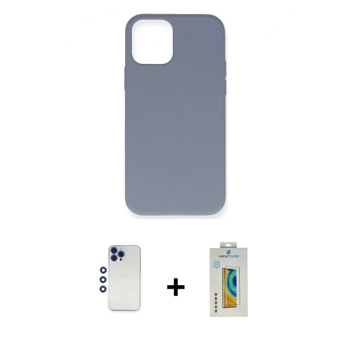 MARSİLYAN™- iPhone 12 Pro Max Kılıf Ahenk Serisi - Siyah Polymer Nano Ekran Koruyucu + Shine Kamera Lens - LT