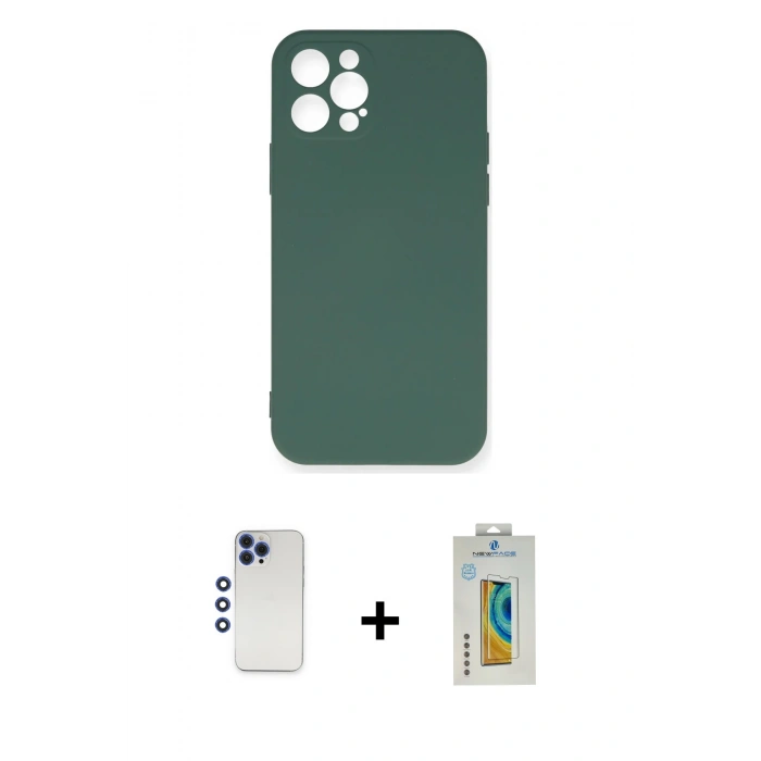 MARSİLYAN™- iPhone 12 Pro Max Kılıf Ahenk Serisi - Siyah Polymer Nano Ekran Koruyucu + Shine Kamera Lens - LT
