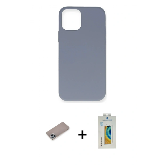 MARSİLYAN™- iPhone 12 Pro Max Kılıf Ahenk Serisi - Siyah Polymer Nano Ekran Koruyucu + Shine Kamera Lens Koruma Cam - SABE