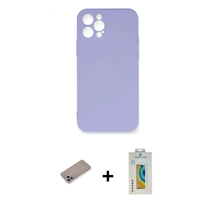 MARSİLYAN™- iPhone 12 Pro Max Kılıf Ahenk Serisi - Siyah Polymer Nano Ekran Koruyucu + Shine Kamera Lens Koruma Cam - SABE