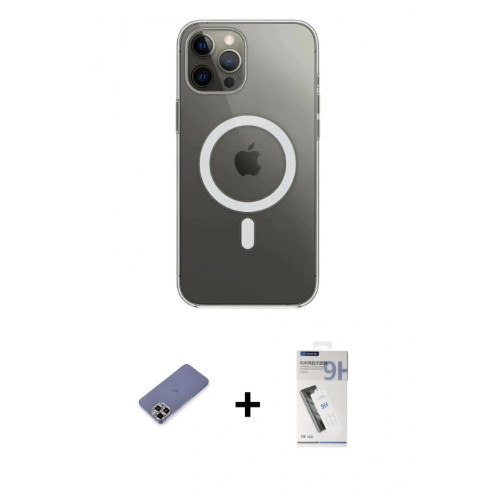 MARSİLYAN™- iPhone 12 Pro Max Kılıf Ahenk Yansıma Prime - Şeffaf Uv Polymer Nano Ekran Koruyucu + Metal Kamera Lens Koruma Cam - GD