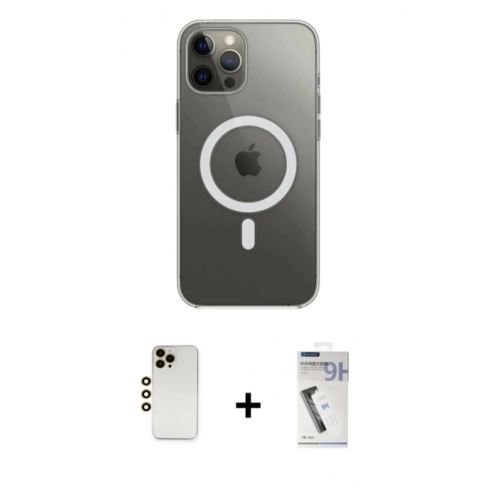 MARSİLYAN™- iPhone 12 Pro Max Kılıf Ahenk Yansıma Prime - Şeffaf Uv Polymer Nano Ekran Koruyucu + Shine Kamera Lens - GD