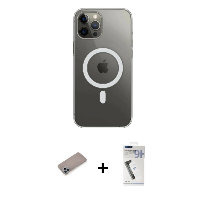 MARSİLYAN™- iPhone 12 Pro Max Kılıf Ahenk Yansıma Prime - Şeffaf Uv Polymer Nano Ekran Koruyucu + Shine Kamera Lens Koruma Cam - SABE