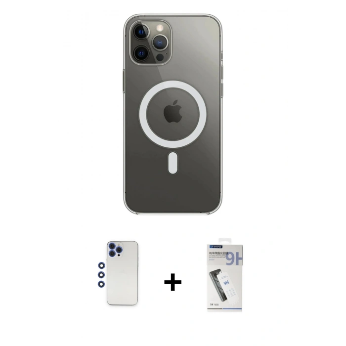 MARSİLYAN™- iPhone 12 Pro Max Kılıf Ahenk Yansıma Prime - Şeffaf Uv Polymer Nano Ekran Koruyucu + Shine Kamera Lens - LT