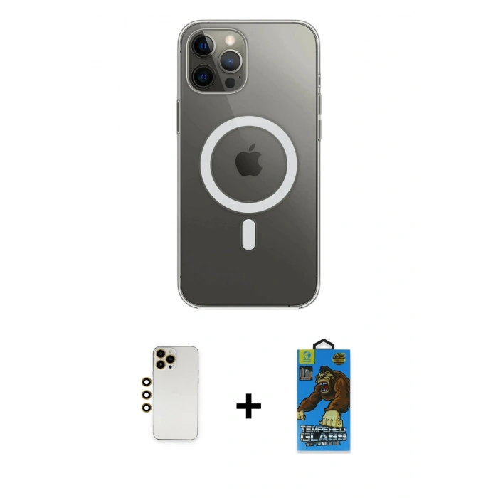 MARSİLYAN™- iPhone 12 Pro Max Kılıf Ahenk Yansıma Prime - Siyah 18D Cam Ekran Koruyucu + Shine Kamera Lens - GD